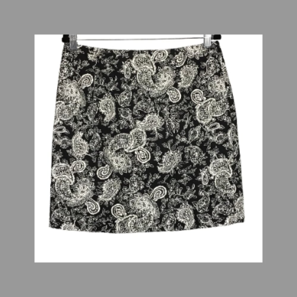 NWOT Lauren Ralph Lauren short Black & White Paisley Print Pencil Skirt Size: 14 - Picture 5 of 13